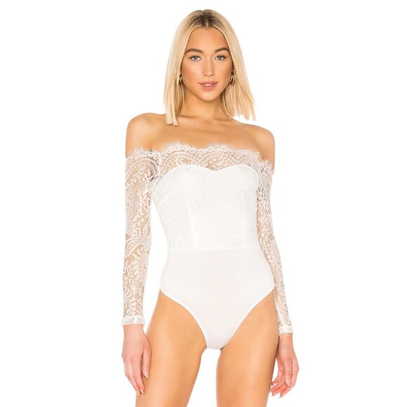 superdown Rivka Off Shoulder Bodysuit in Ivory XSmall New Womens Top Blouse - Picture 1 of 15